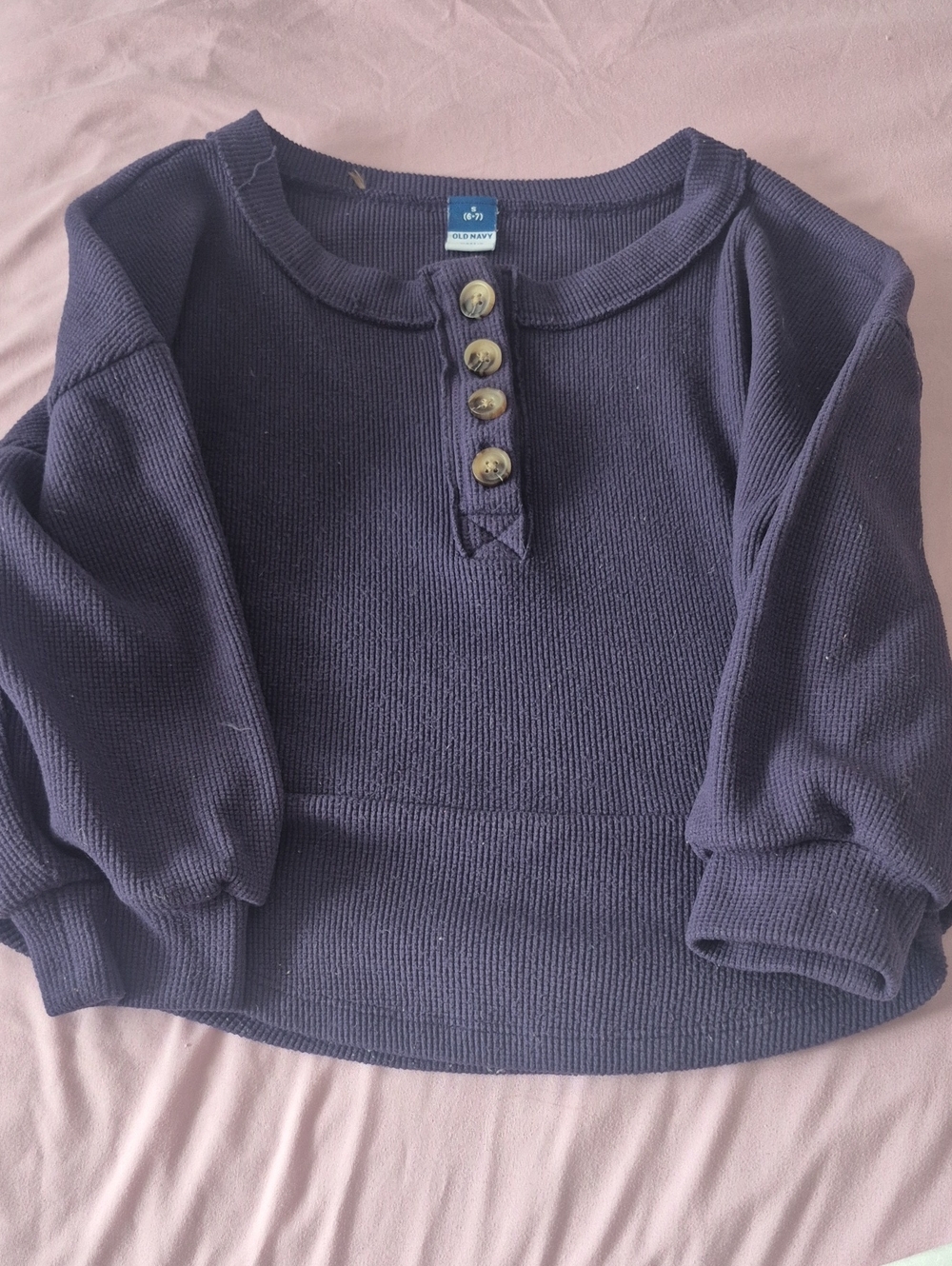 Old Navy Navy Button-Front Waffle Knit Pullover